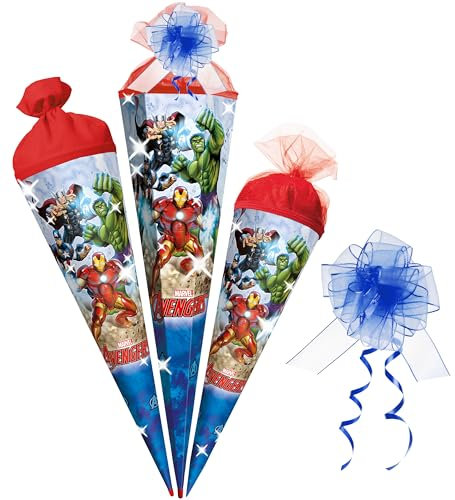 alles-meine.de GmbH Schultüte - Avenger - 35-85 cm - Größe wählbar - Holzspitze wählbar - inkl. Tüll Schleife - Zuckertüte - Tüll - oder Filzabschluß - eckig/rund - klein & g..