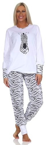Normann Damen Pyjama Schlafanzug mit Bündchen und Tiermotiv - auch in Übergröße