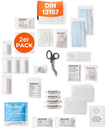 2x Erste Hilfe Nachfüllset DIN 13157:2021 inkl. Erste Hilfe Anleitung - Verbandskasten Nachfüllset DIN 13157 mit praktischen Innentaschen - DIN 13157 Nachfüllset für Betriebe - Verbandsmaterial Set