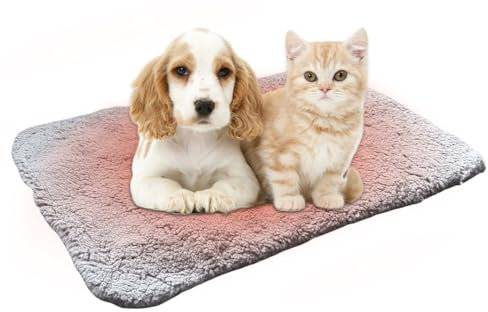 Selbstheizende Decke für Hunde & Katzen, 48x70cm Anti-Slip Geräuschlos Haustiere Wärmedecke, Waschbare Welpen Thermodecke Umweltfreundliche Wärmematte Universell für Katzen und Hunde(Weiße Schwarze)