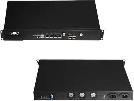 SJRC 1U Firewall Appliance i3 N305, VPN Router PC Support OPNsense, 19 Inch Rackmount Hardware with Dual 10GbE SFP+, DDR5 16GB RAM 256GB SSD, 4 x i226V 2.5GbE LAN, Console, VGA