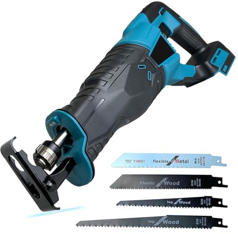 Säbelsäge Akku 32mm Hublänge, Fuchsschwanz Säge Elektrisch Reciprosäge 3500spm, Ersatz für Makita DJR186ZK, Kompatibel mit Makita 18V Akkus BL1840 BL1850b, Säbelsäge mit 4 Sägeblätter, ohne Batterie