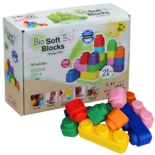 GERARDO'S Soft Play Montessori Toys for 1 Year Old - Soft Blocks Building Blocks Set - Ideal Stacking Toys and 1st Birthday Presents - Safe and Fun Soft Play Set for Toddlers - BPA Free (Pack of 21)