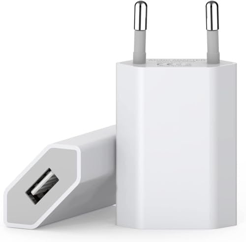 USB-Stecker, USB-Netzstecker, für iPhone 11, 8, 7, 6, 6S, XR, XS, X, SE, Android, Samsung, Xiaomi, Huawei, Motorola, Sony, LG Smartphones, Kameras, MP3 usw, Universal 5V 1A USB Power Adapter (2 Pack)