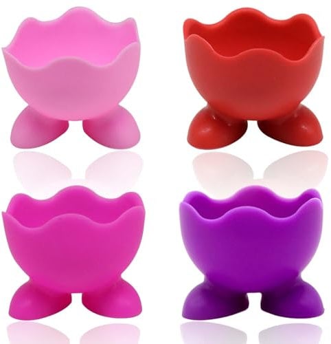 4pcs Egg Cups, Funny Egg Cups, Cute and Multifunctional Boiled Egg Holder, for Restaurants, Cafes, Kitchen and Other Places(Purple, Pink, Red, and Rose Red)