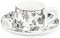 fanquare Juegos de Tazas de Café y Platillo, Tazas de Té Flor Negra Retro 260 ml, Tazas de Café Cappuccino de Porcelana para Café con Leche, Moca o Té, Regalos para Baristas