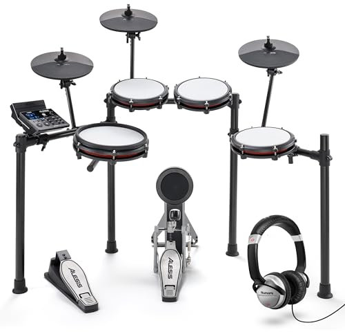 Alesis Nitro Max Kit and Numark HF125 - Electric Drum Kit with Bluetooth, 440+ Authentic Sounds, Drumeo Lessons, and Monitoring Headphones