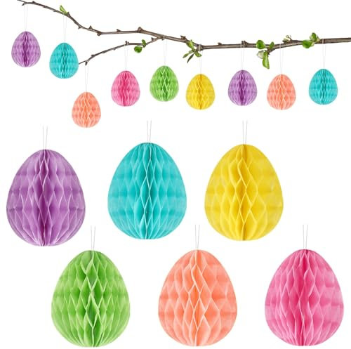 JULMELON 12 Stück Ostereier Deko, Ostereier zum Aufhängen Papier Ostereier Papier Waben Wabeneier Ostern Osteranhänger Papier Ostereier Pappe für Ostern Sträucher Äste Deko Bunt