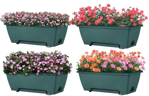 LIANTRAL Set 4 Fioriere Sospese per Ringhiera - Fioriere da Balcone Moderne con Drenaggio - Giardinaggio Urbano Verticale Senza Foratura - Ideale per Piante Aromatiche, Fiori - Verde