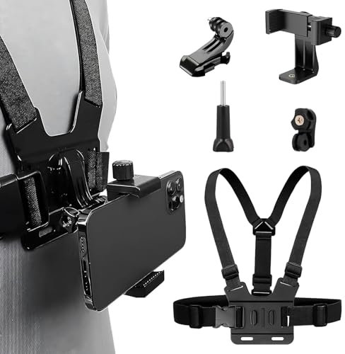 Mount Chest Strap for GoPro 13 12 11 10 9 Max 8 7 6 5, Insta360, DJI Osmo, Action Cameras, Mobile Phones, iphone, Chest Mount Holder for Filming, Harness Strap with Phone Holder Kit Adjustable