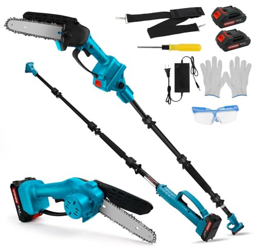 2-en-1 Mini Tronçonneuse à Batterie 6 Pouces avec 4 Tiges Télescopiques, Inclut 2 Batteries, Tronçonneuse Électrique Sans Balais pour Taille de Bois et Élagage d'Arbres - Compatible avec Makita 18V
