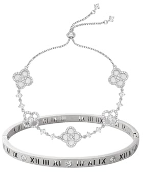 AOWVUTS 2 Stück Kleeblatt Armband Damen Edelstahl Cubic Zirkonia Vierblättriges Kleeblatt Armband Armreif Liebe Freundschaft Charm Armbander Verstellbare Glücksarmband Geschenk für Frauen Mädchen