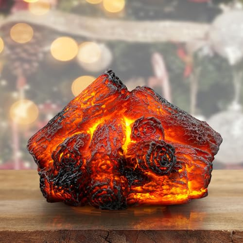 FONDOTIN Lámpara USB de Fogata Leños Artificiales de Resina Luz LED de Fuego Decorativa para Navidad y Halloween Lámpara Nocturna Eléctrica Efecto Llama Realista para Ambiente Acogedor
