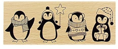 florilèges Design fg216078 Stempel Vier Pinguine Holz 6 x 15 x 2,5 cm