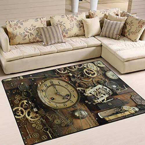 Use7 Vintage Steampunk Teppich mit antiken Zahnrädern, für Wohnzimmer, Schlafzimmer, 160 cm x 122 cm