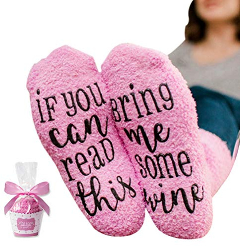 Funny Socks for Women If You Can Read This Bring Me Wine Socks with Cupcake Gift Packaging