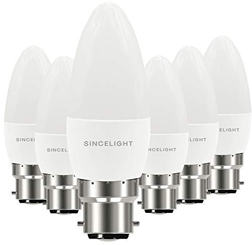 Bombillas LED Vela con Casquillo B22 (5 Vatios, 500 lúmenes, Blanco Cálido 2700 Kelvin, No Regulables, Forma B35 estándar) Paquete de 6
