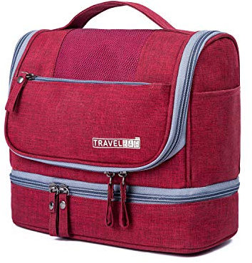 FANDARE Kulturbeutel Damen Herren Kosmetiktasche Reise Kulturbeutel, Waschtasche Kulturtasche zum Aufhängen mit getrennten Fächern für trockene und nasse Reiseartikel Wasserdicht Polyester Rot