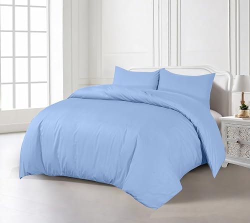 Crescent Collection Plain Duvet Cover With Pillowcase Percale Quilt Cover Bedding Set (Blue, Single)