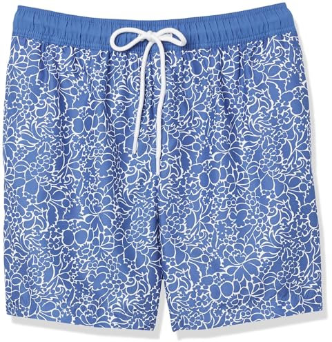Amazon Essentials Short de Bain de 18cm avec Doublure en Maille, Poches, Fermeture à Cordon Homme, Silhouette Florale, XS