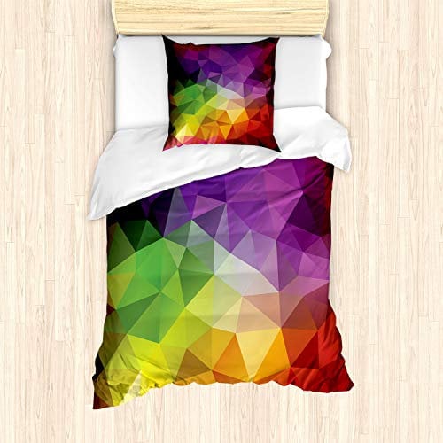 ABAKUHAUS Bunt Bettbezug Set für Einzelbetten, Geometrieform Polygon, Milbensicher Allergiker geeignet mit Kissenbezug, Lila Rot