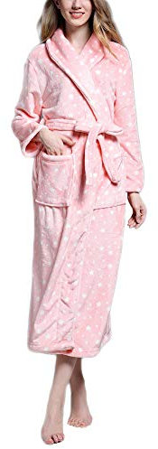 Damen und Herren Morgenmantel Mit Kapuze - Fleece Morgenmantel Lang Winter Warm Weich Fleece - Super Flauschiger Morgenmantel Pink S