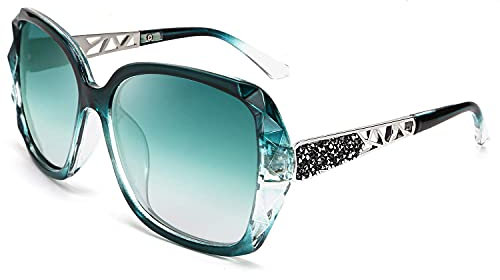 FEISEDY Sonnenbrille Damen Polarisiert Klassisch Groß Frauen Sonnenbrillen mit Strass Rahmen und UV400 Schutz B2289