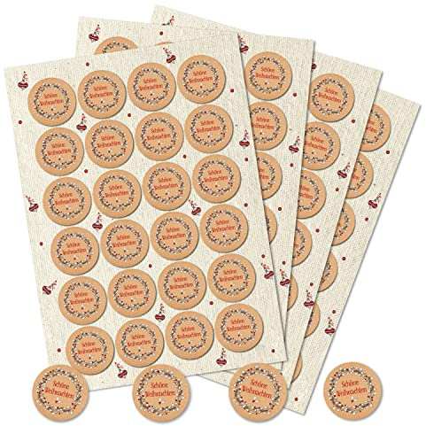 Logbuch-Verlag 96 kleine rote Weihnachtsaufkleber Text Schöne Weihnachten Etiketten für Geschenke weihnachtlich rund 4 cm naturfarben
