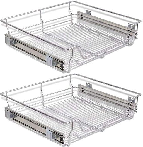 BAKAJI Set 2 Cassetti Telescopici Cassetto Telescopico Mobili Cucina Cestello Mensola Estraibile Mobile Salvaspazio con Binario in Acciaio Inox (60 cm Set 2 Pezzi)
