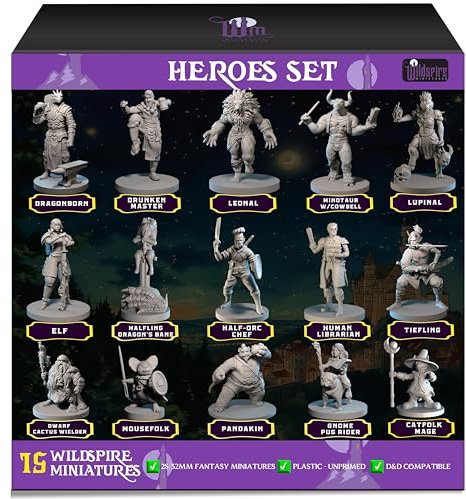 15 Hero Character & NPC Miniatures for DND Miniatures D&D Miniatures & Dungeon and Dragons Minis DND Figures for D and D Fantasy Tabletop RPG DND Character Miniatures Bulk Unpainted DND Mini Figures