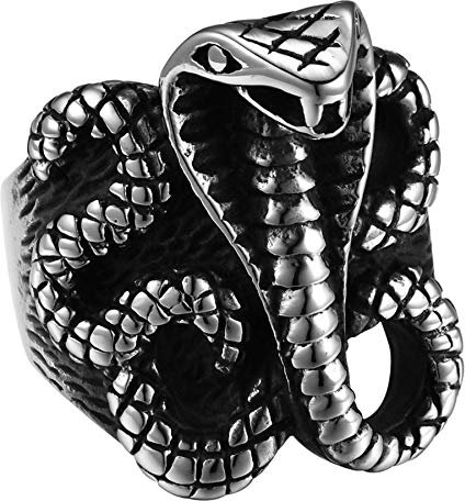 JewelryWe Schmuck Herren-Ring Edelstahl Schlange Kobra Ring Band mit Gravur Silber Punk Größe 66