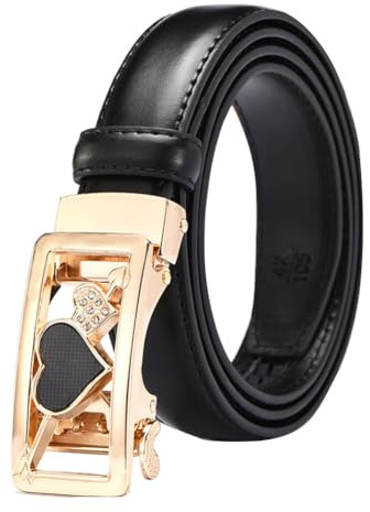 Ayrsjcl Verstellbarer Frauen Lederarmband Herzschnalle Beiläufige Automatische Ratschenschnalle-gürtel Einstellbar