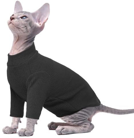 PUMYPOREITY Cat Coat, Warm Cat Jumper Soft with Long Sleeve Prevent Over-Grooming(Black, M)