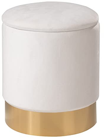 Home4You Sitzhocker Polsterhocker Fußhocker mit Stauraum und Deckel | Samt | Beige | Ø 31 cm x H 39 cm