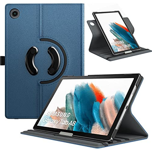 TiMOVO Custodia Protettiva Compatibile con Samsung Galaxy Tab A8 10,5 2021 2022(SM-X200 / SM-X205), Cover a Rotazione 90 Gradi per Tablet, Funzione di Auto Sveglia e Sonno, Blu di Jeans