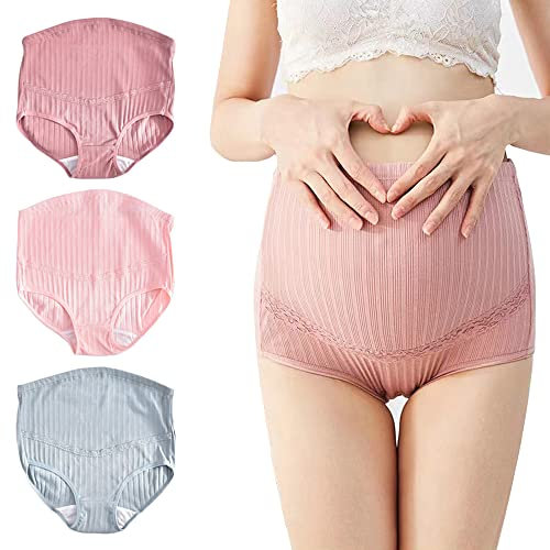 DZOZO Culotte de maternité pour femme - Culotte de grossesse - Taille haute - Soutien du ventre - 3 pièces, Pâte à haricots rouges, rose, bleu brumeux, L