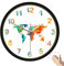 Viiluuxr Weltkarte Sound-aktivierte Nachtlicht Wanduhr Batteriebetriebene Nicht tickende Wanduhr für Wohnzimmer Dekor LED leuchtet im Dunkeln Neon Atomic Kinder Spielzimmer Dekor Schlafzimmer Uhr