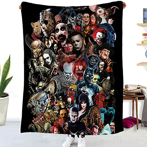 GLIKW Kuscheldecke Flauschige Personalisierte Horror Movie Character Decke, Super Weiche Flanell Horror Deko Wohndecke für Couch Bett Wohnzimmer Sofa Stuhl Halloween Weihnachts Geschenk (B,150×200cm)
