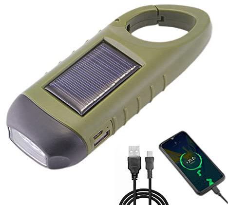 LED Flashlight USB Rechargeable, Flashlight for Charging Phone, Solar Rechargeable Flashlight with Hiking Buckle, Flashlight Crank for Emergency/Outdoor/Camping