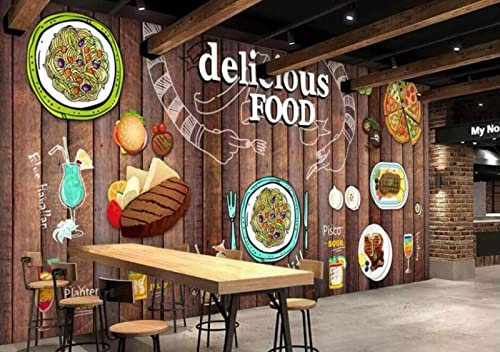 FitNshape Tapete Retro Holzbrett Western Restaurant Pizzeria Hintergrund Wand 3D Tapete*350cmx256cm(137.8x100.8inch)