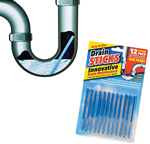 Drain Sticks, Cleaner and Deodorizer pack of 12 Non-Toxic, Enzyme Formula to Eliminate Odours and Helps Prevent Clogged Drains, Septic Tank Safe