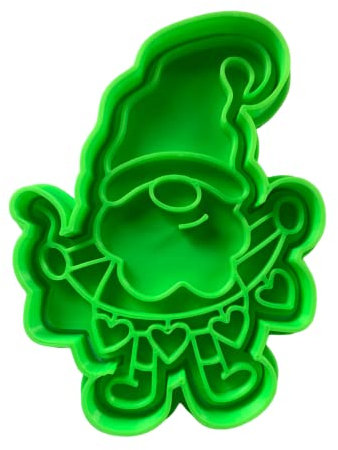 The Cookie Cutter Hub Emporte-pièce en forme de nain de Saint-Valentin avec bannière en forme de cœur et embosseur assorti pour biscuits, argile, décoration de pâtisserie 10 cm