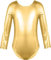 FUREINSTORE Maglia da danza danza balletto palestra body classico lucido elastico per ragazze a maniche lunghe girocollo per ballerina, oro, 8 anni