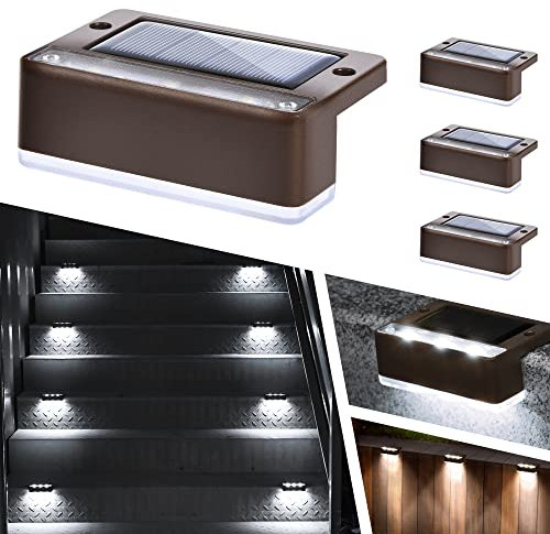 Solpex Solarlampen für außen, 4 Stück, weiß Treppenlicht, wasserdicht Solarleuchten, LED-Beleuchtung für Außentreppe, Stufen, Zaun, Garten, Hof, Terrasse, Dachrinne, Weg, Dekoration (Braun)