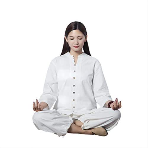 Flachs-Kampfkunst-Tai-Chi-Anzüge für Damen, chinesische Kung-Fu-Wing-Chun-Uniform-Kleidung für traditionelle Tai-Chi-Kleidung für Ihre Tai-Chi-Übung (Color : Blue, Size : XL) (White M)