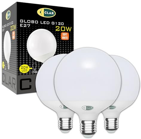CLAR - Globo LED 20W E27, Lampadario a Sospensione, Lampada Globo, Lampadari Moderni, Lampadario Soggiorno, Lampadario Cucina, Luce Calda 3000ºK (Pack 3)