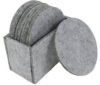 LC LICTOP Saugfähige Filzuntersetzer, rund, Hellgrau, 100 mm / 3.94in Durchmesser, 5 mm / 0.2in dick, mit Filz-Untersetzer, Aufbewahrungsbox, 1 Set (8 Stück)