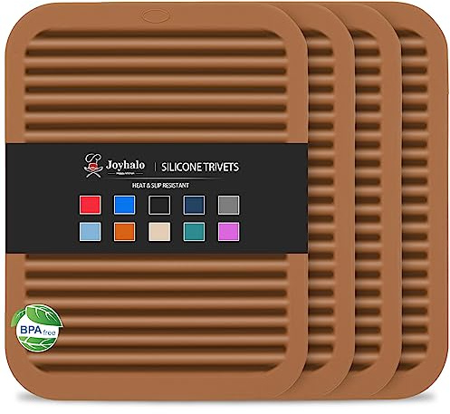 Joyhalo 4 Stück Untersetzer für heiße Gerichte – Hot Pads für Küche, 22.9x30.5 cm, Silikon-Untersetzer für heiße Töpfe und Pfannen, hitzebeständig bis 250 °C, braun