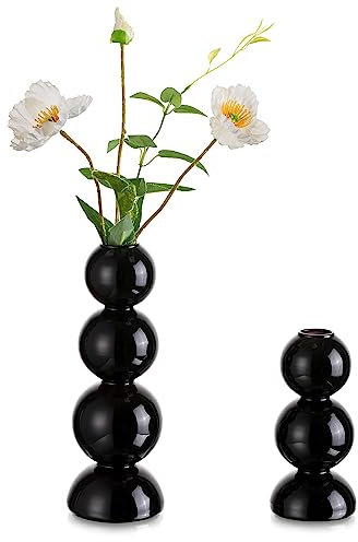 Hewory Kleine Vasen für Tischdeko: Vase Schwarz Bubble Vase Glas, Modern Vasen Deko Aesthetic Vasen Klein Tischdeko, Mini Vasen Set Kleine Glasvasen Rund Kugelvase für Deko Wohnzimmer Room Decor