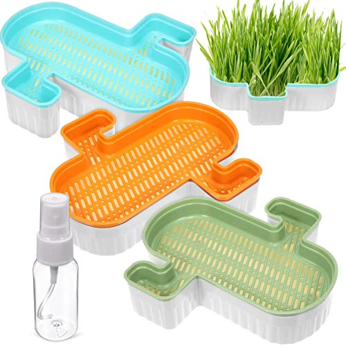 NOLITOY 3PCS Jardinera para Césped de Gato Jardinera Hidropónica Bandeja para Semillas de Césped de Gato Práctica Caja de Plantación con Botella Pulverizadora para Plantar en Interiores
